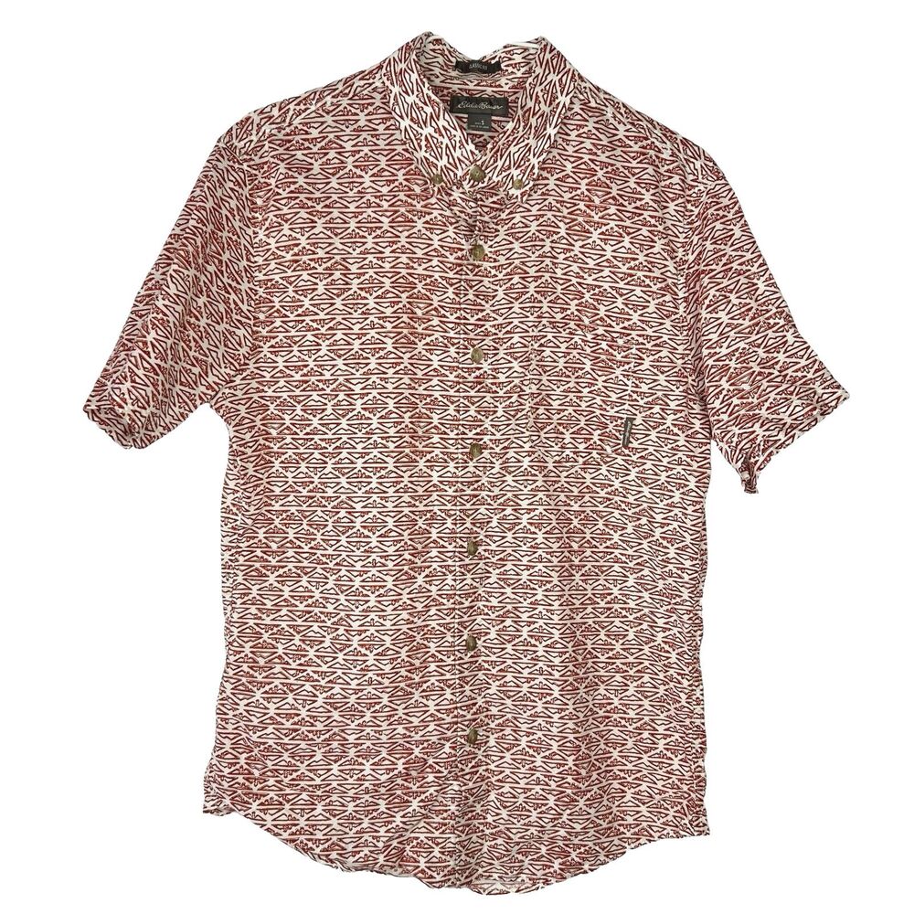 Eddie Bauer Classic Fit Button Shirt Men's Small Nature Abstract Mountain Print